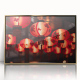 Acrylic print of Singapore skyline in gold hues, framed, reflecting mid-century modernist style.