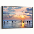 Black and white framed canvas featuring a vintage-style landscape painting of Sri Lankan scenery, ideal for bedroom wall art.