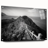 Acrylic print of a large abstract Taiwanese landscape in muted earth tones, ideal for bedroom or dining room decor.