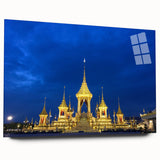 Large abstract wall art of Bangkok's cityscape in vibrant twilight hues on acrylic glass.
