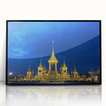 Large abstract wall art depicting Bangkok skyline in muted gray and blue tones on a framed acrylic.