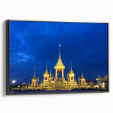 Black and white landscape painting of Bangkok on framed canvas, suitable for bedroom wall art.