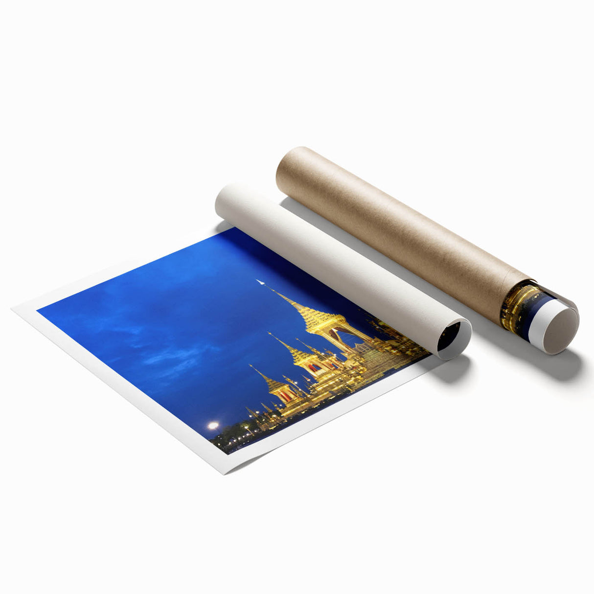 Extra large rolled print of Bangkok scenery with vibrant floral elements, ideal for classy bathroom wall art.