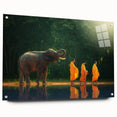 Large abstract wall art depicting an Asian landscape in muted earth tones on acrylic glass.