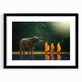 Extra large abstract art print depicting a vibrant, colorful Thai landscape on textured canvas, framed in black.