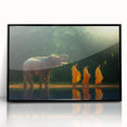 Large abstract wall art depicting a serene Thai landscape in muted earth tones on a framed acrylic panel.