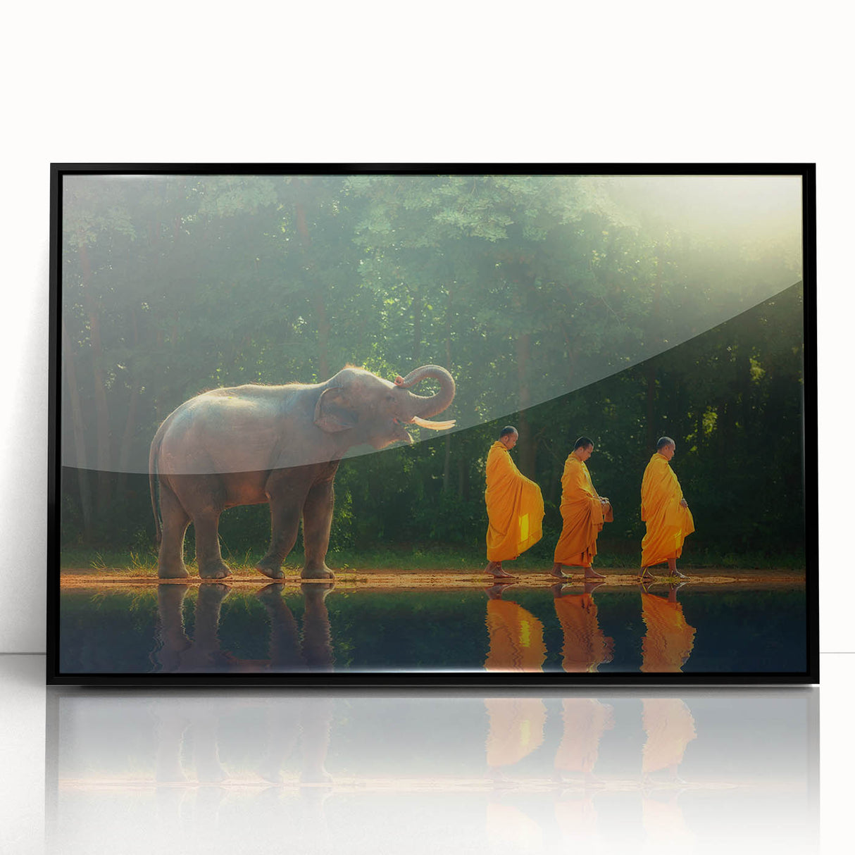 Large abstract wall art depicting a serene Thai landscape in muted earth tones on a framed acrylic panel.