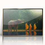 Large art print of a Thai landscape in muted gold and green tones on a framed acrylic, ideal for modern art wall decor.