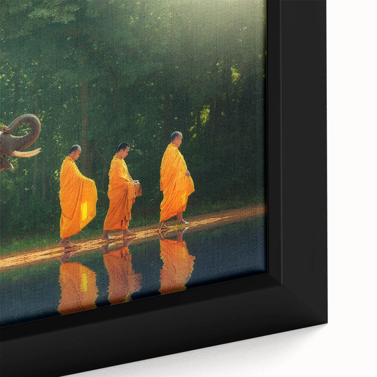 Extra large black wall art featuring a textured, colorful Thai landscape on framed canvas, ideal for living room decor.