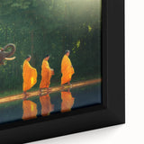 Extra large black wall art featuring a textured, colorful Thai landscape on framed canvas, ideal for living room decor.