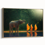 Framed canvas depicting a vintage-style Thai landscape in muted gold and black tones, suitable for bedroom wall art.