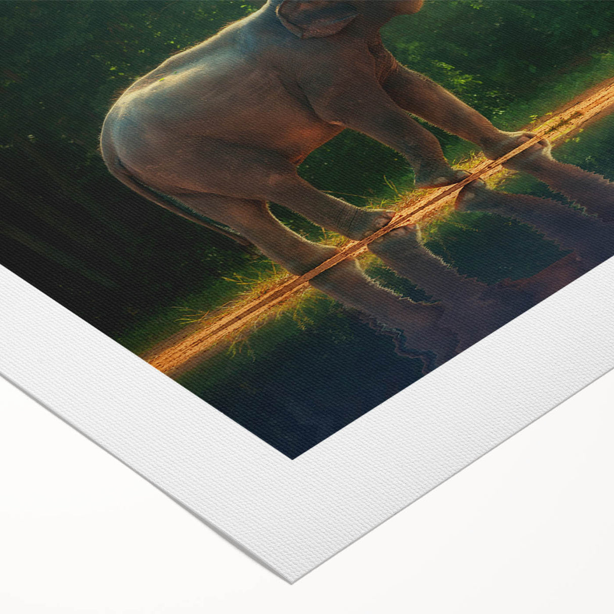 Art deco poster featuring a serene Thai landscape in muted green and blue tones on a rolled canvas.