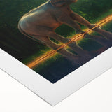 Art deco poster featuring a serene Thai landscape in muted green and blue tones on a rolled canvas.