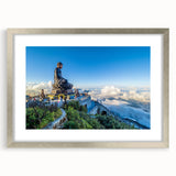Textured art depicting a Vietnamese landscape in muted greens and blues on a framed silver mat, suitable for bedroom décor.