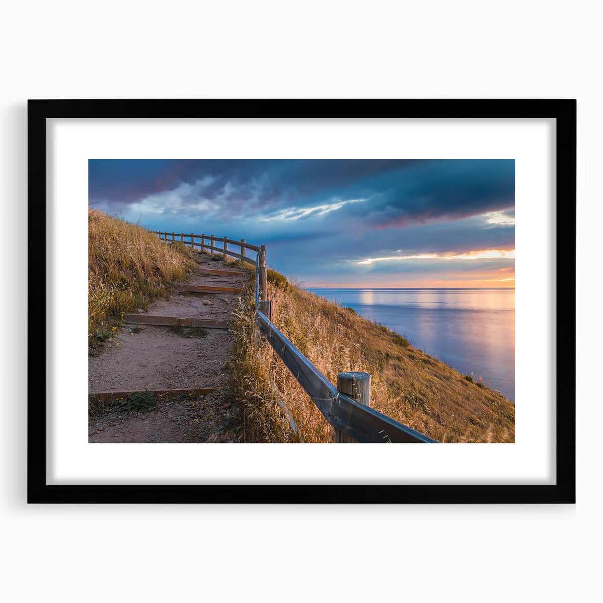 Extra large abstract art print featuring a colorful, textured depiction of Adelaide scenery on a black framed canvas.