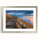 Abstract art print of Adelaide scenery in muted earth tones, framed in silver, ideal for dining room decor.