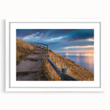 Extra large abstract art print depicting Adelaide scenery in textured tones of blue and gray on a framed canvas.