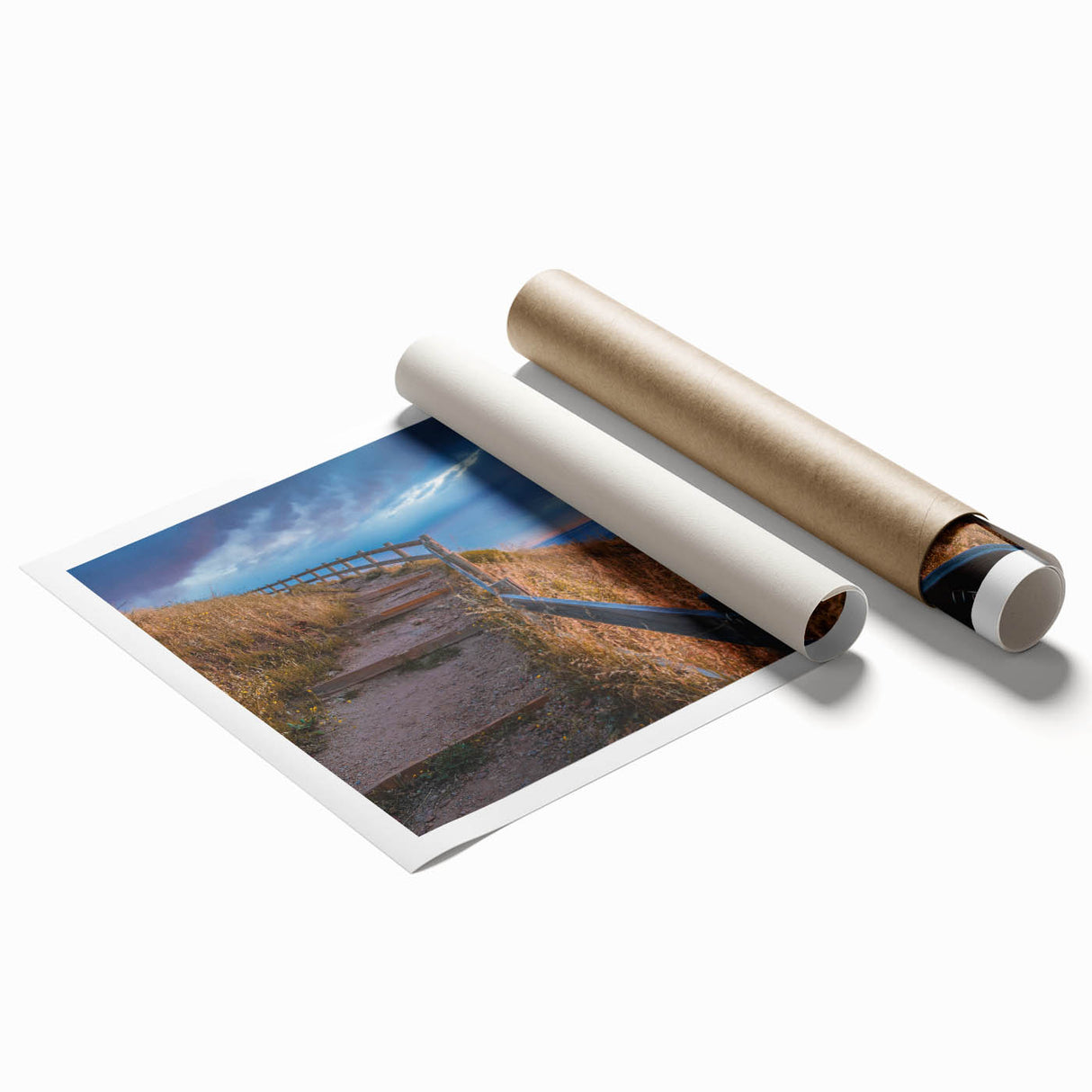 Extra large rolled print of Adelaide scenery with soft floral elements in pastel shades.