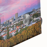 Large abstract wall art of Brisbane scenery in acrylic glass, using mid-century modernist style, ideal for dining room art.