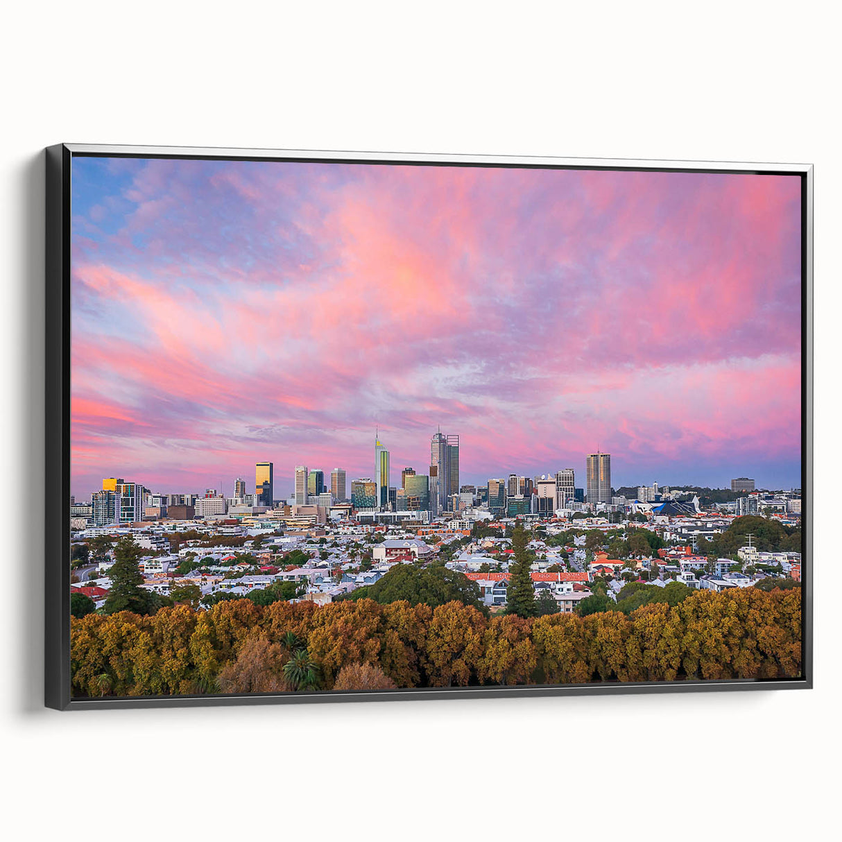 Black and white landscape art painting of Brisbane on framed canvas, suitable for bedroom wall decor.