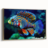 Framed canvas landscape art painting depicting the Great Barrier Reef in vibrant blues and greens.