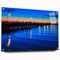Acrylic print of a large abstract depiction of Melbourne, featuring vibrant blue and green tones.
