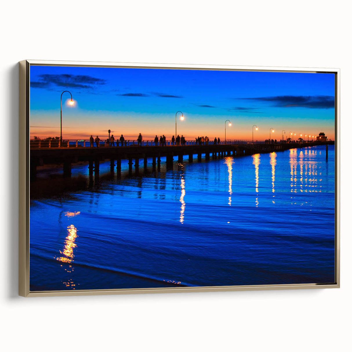 Framed canvas featuring a vintage-style Melbourne landscape in muted gold and black tones, suitable for living room decor.