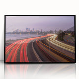 Large abstract wall art of Perth skyline in muted gray, acrylic print in black frame, suitable for modern art wall decor.