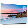 Acrylic glass print of Tasmania landscape in muted earth tones, ideal for dining room decor.