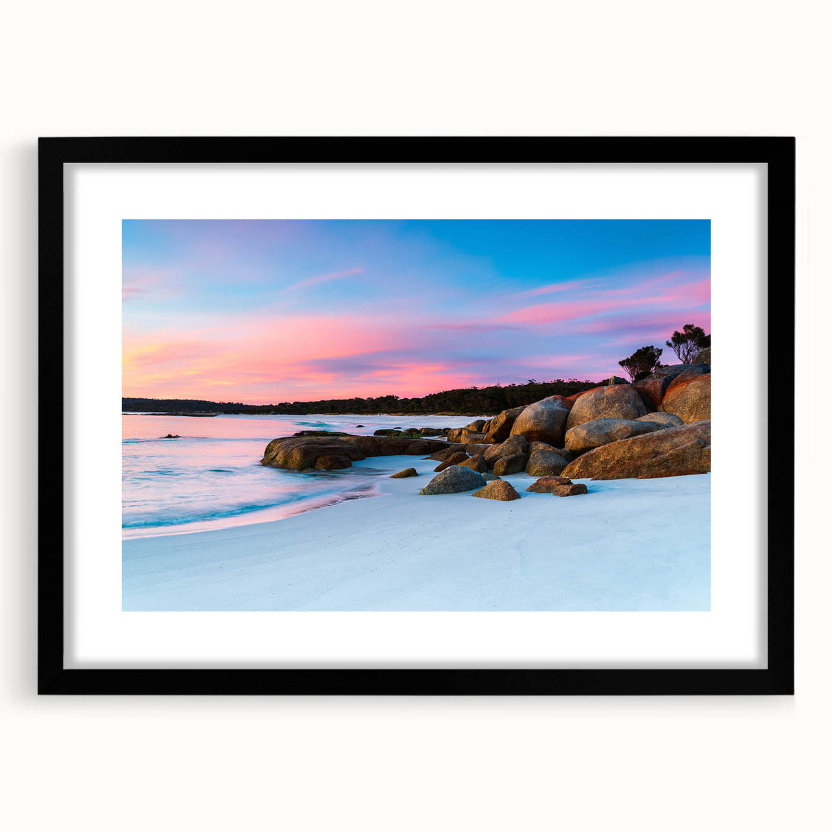 Extra large abstract art print of a colorful, textured Tasmanian landscape on a framed canvas, ideal for living room decor.