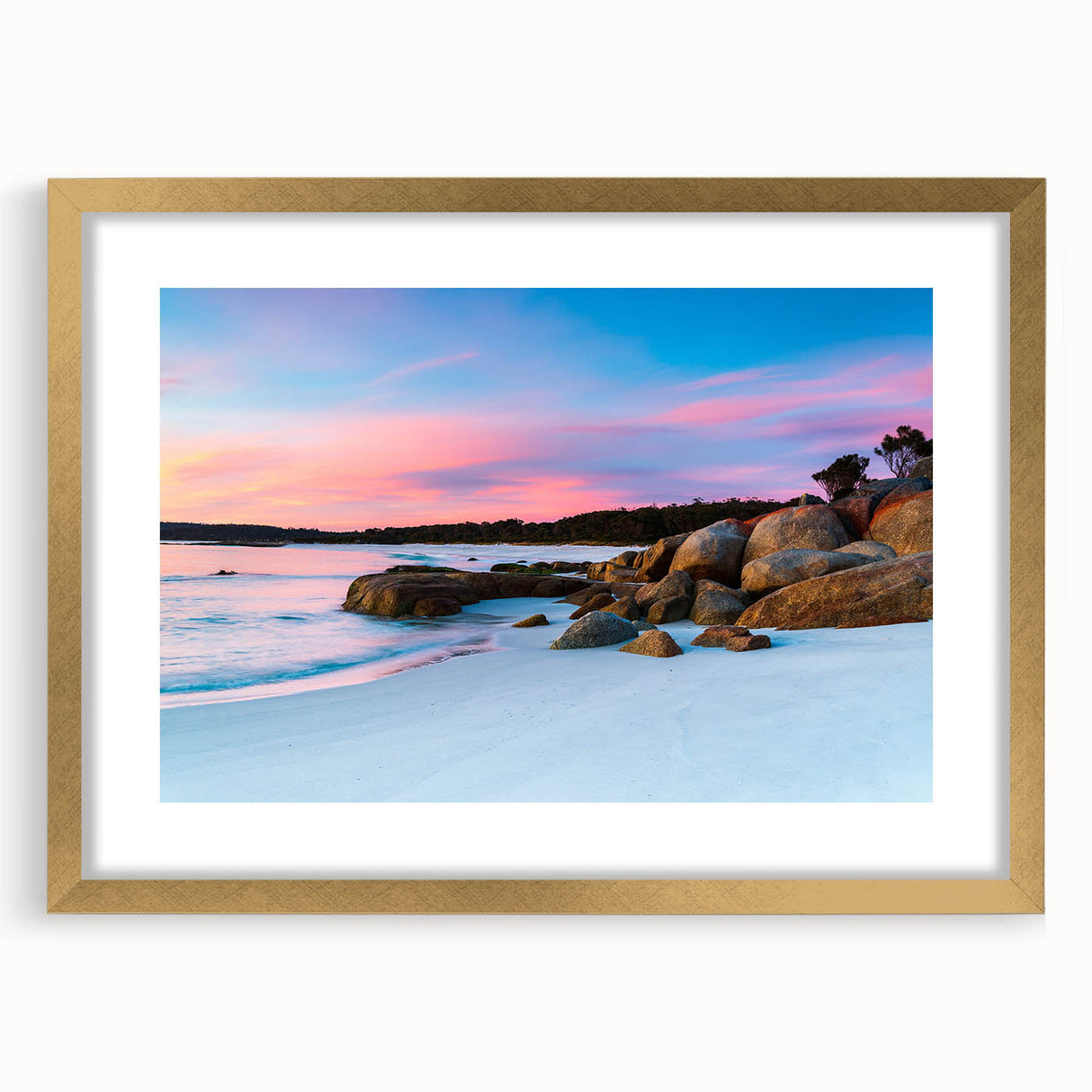 Abstract art print of Tasmanian scenery in muted earth tones on a framed canvas, ideal for dining room decor.