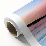 Art deco poster of Tasmania scenery in muted green and blue tones, rolled canvas, ideal for nursery wall art.