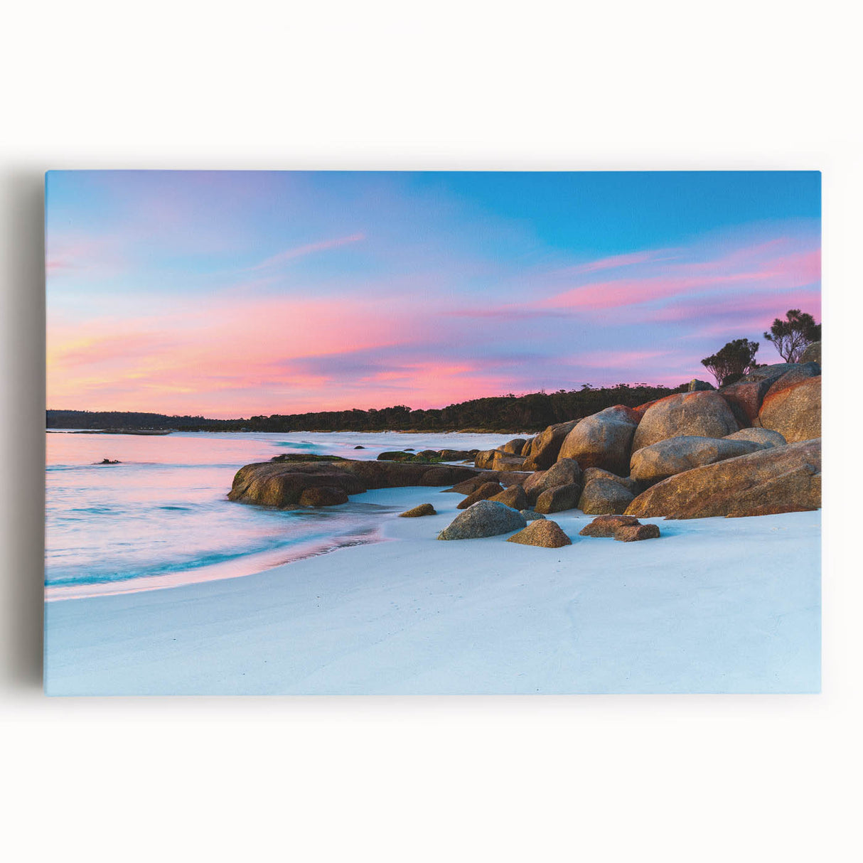 Black and white photo of Tasmania scenery on large stretched canvas, suitable for kitchen wall art.