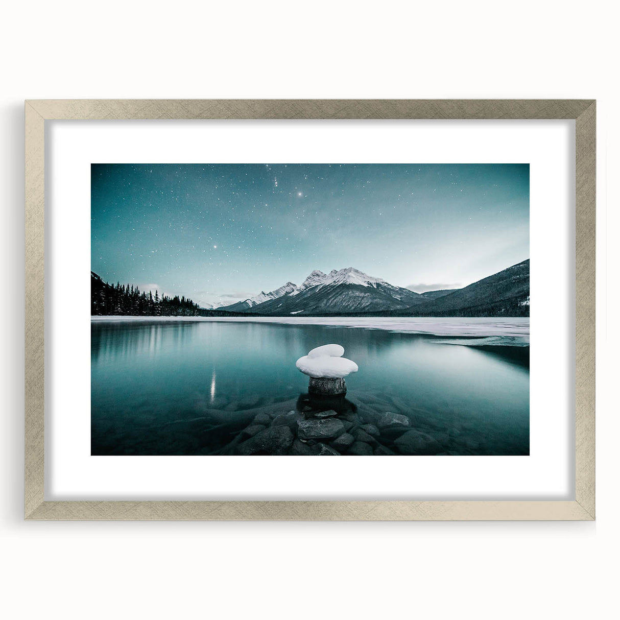 Textured abstract art print of Alberta scenery in muted earth tones, framed in silver, ideal for bedroom art.