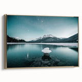 Framed canvas featuring a vintage-style landscape painting of Alberta, Canada with black and gold tones.