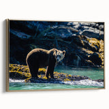 Framed canvas featuring a vintage-style landscape painting of British Columbia, ideal for bedroom wall art.