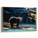Landscape art painting of British Columbia on a framed canvas, featuring vibrant greens and blues.