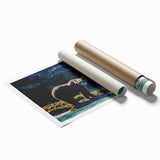 Extra large rolled print of British Columbia scenery with vibrant green and blue hues, ideal for classy bathroom wall art.