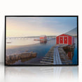 Large abstract wall art depicting vibrant Canadian Newfoundland scenery on a black framed acrylic print.