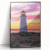 Framed acrylic print of a Nova Scotia landscape in muted earth tones, ideal for nursery wall art.