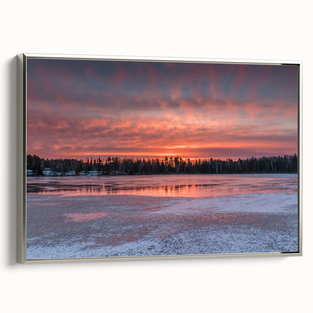 Framed canvas of a vintage-style landscape painting depicting Ontario, Canada.