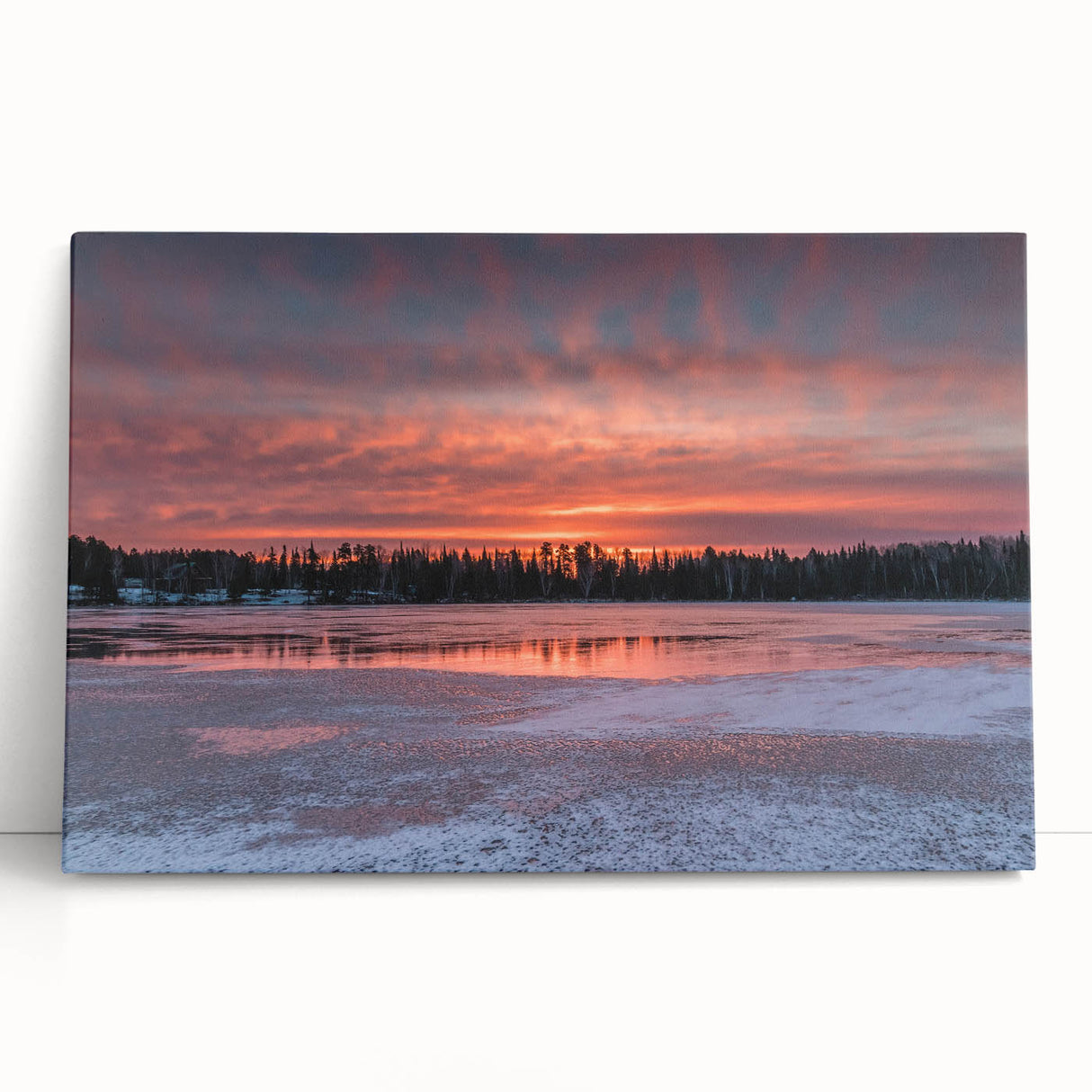 Black and white photograph of Ontario scenery on stretched canvas, ideal for kitchen wall art.