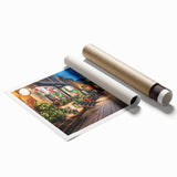 Extra large rolled canvas print featuring a Quebec scenery with vibrant floral elements in pastel shades.