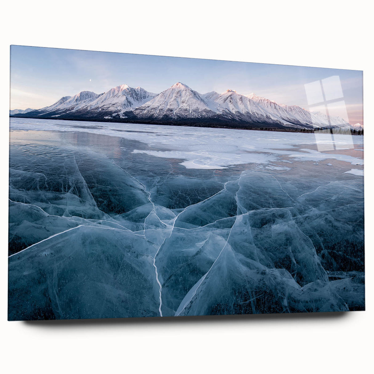 Large abstract wall art of Yukon scenery in muted earth tones on acrylic glass, suitable for bedroom or dining room decor.