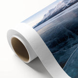 Art deco poster of Yukon scenery on rolled canvas, featuring muted earth tones, ideal for nursery wall art.