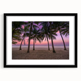 Extra large abstract art print featuring vibrant Caribbean scenery on textured canvas, framed in black.