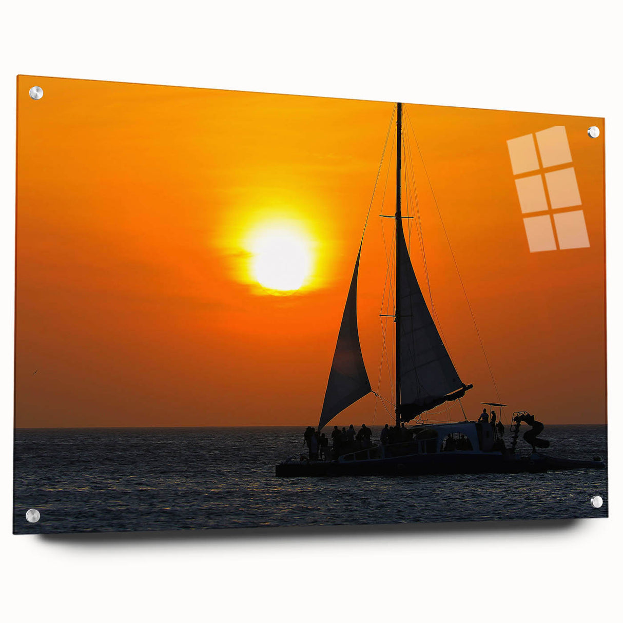 Acrylic print of a Caribbean Aruba landscape with vibrant blue and green tones, ideal for dining room art.