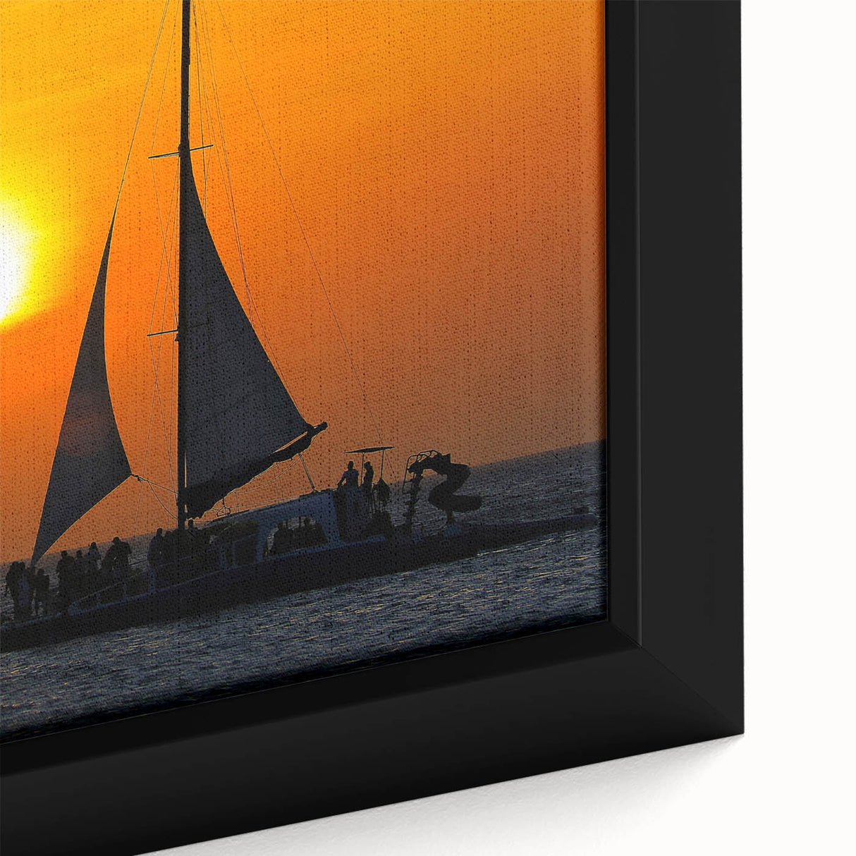 Extra large framed canvas of a Caribbean Aruba scenery in black with colorful, textured details, ideal for living room decor.