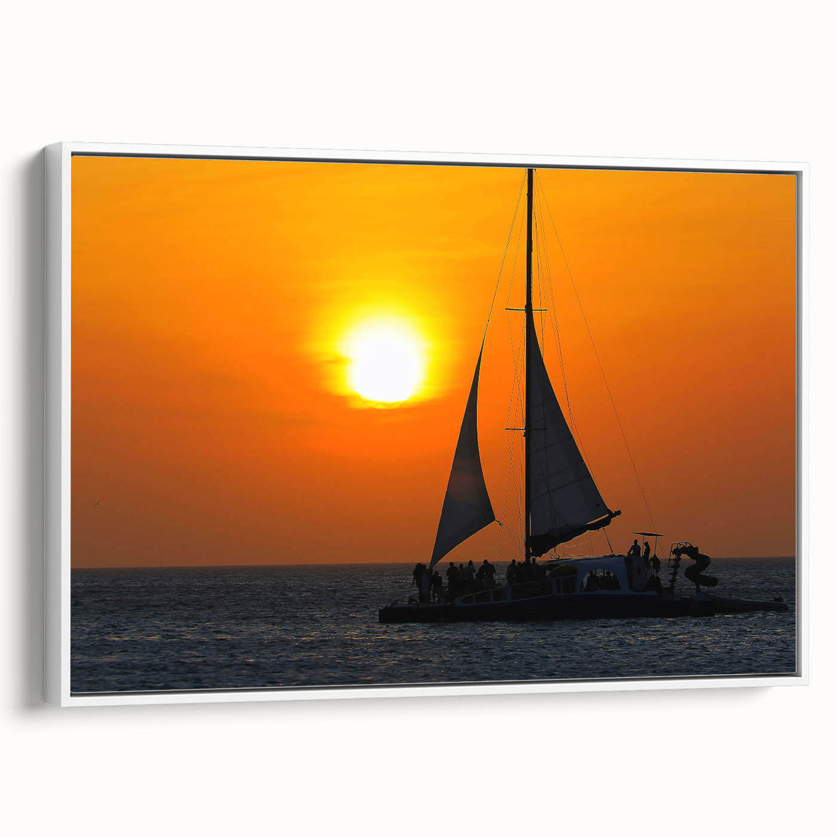 Vintage poster art of a Caribbean scene on a framed canvas, featuring vibrant colors, ideal for living room decor.