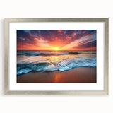 Textured abstract art print of a Caribbean scenery in silver frame, ideal for bedroom art.